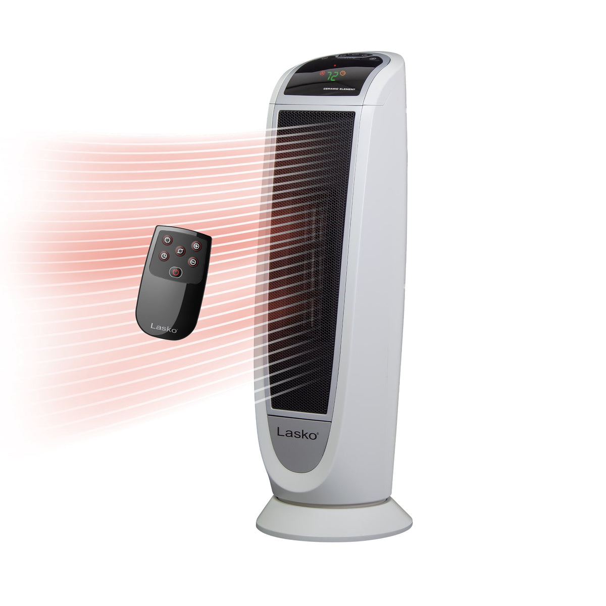 Lasko 23" 1500W Electric Digital Ceramic Tower Space Heater with Remote, White, 5165