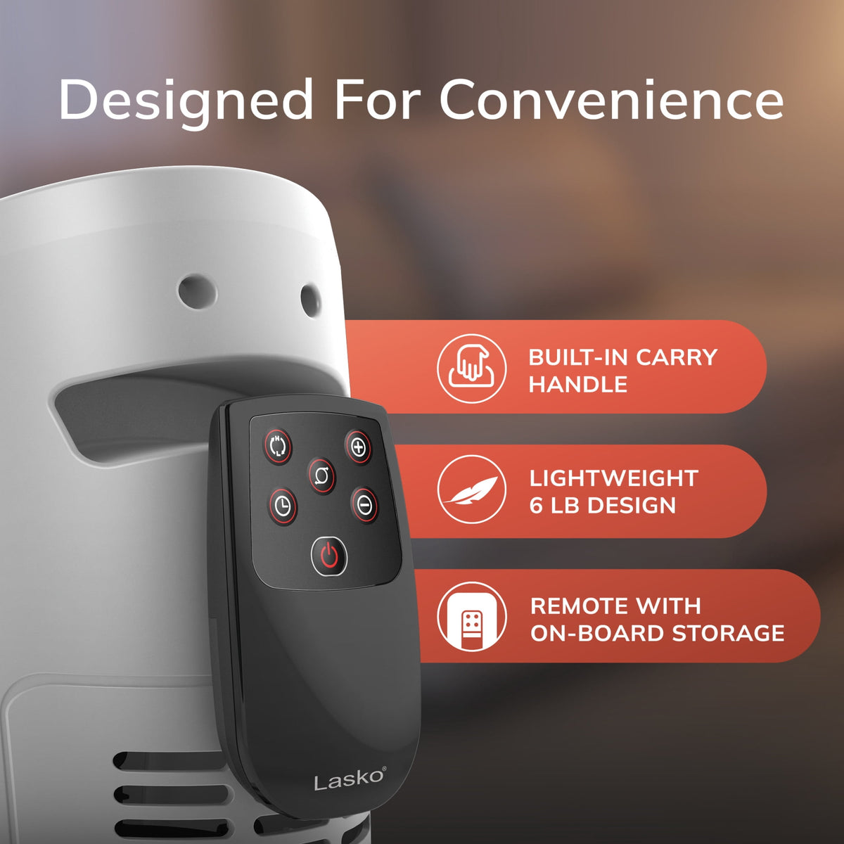 Lasko 23" 1500W Electric Digital Ceramic Tower Space Heater with Remote, White, 5165