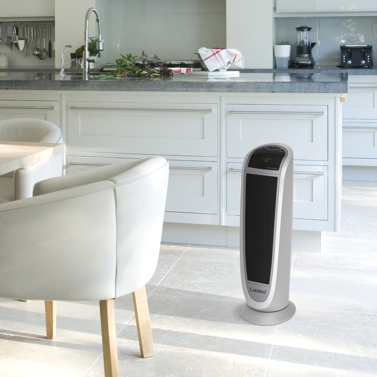 Lasko 23" 1500W Electric Digital Ceramic Tower Space Heater with Remote, White, 5165