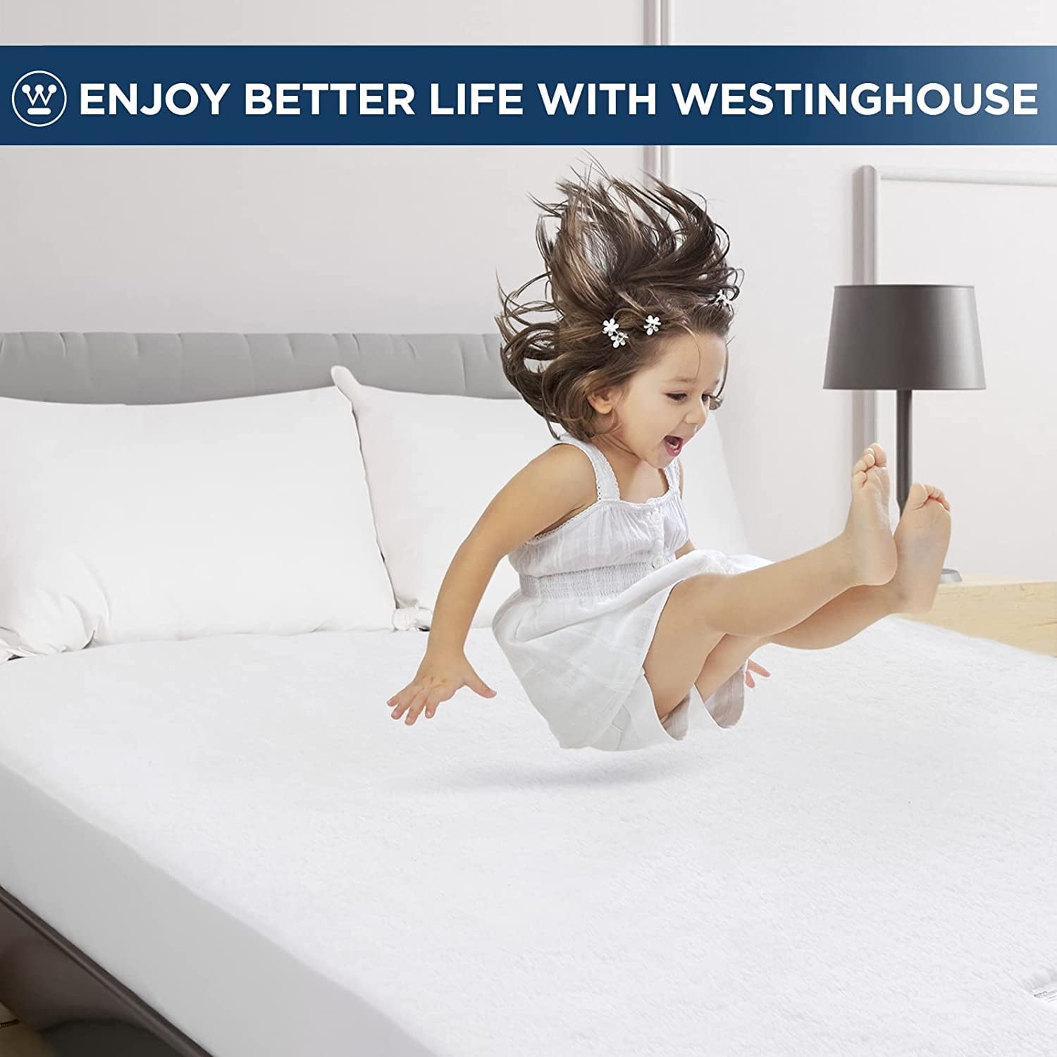 Westinghouse Electric Heated Mattress Pad with Dual Control, Sherpa Mattress Cover, 10 Heat Settings & 1-12-Hour Time Setting, White