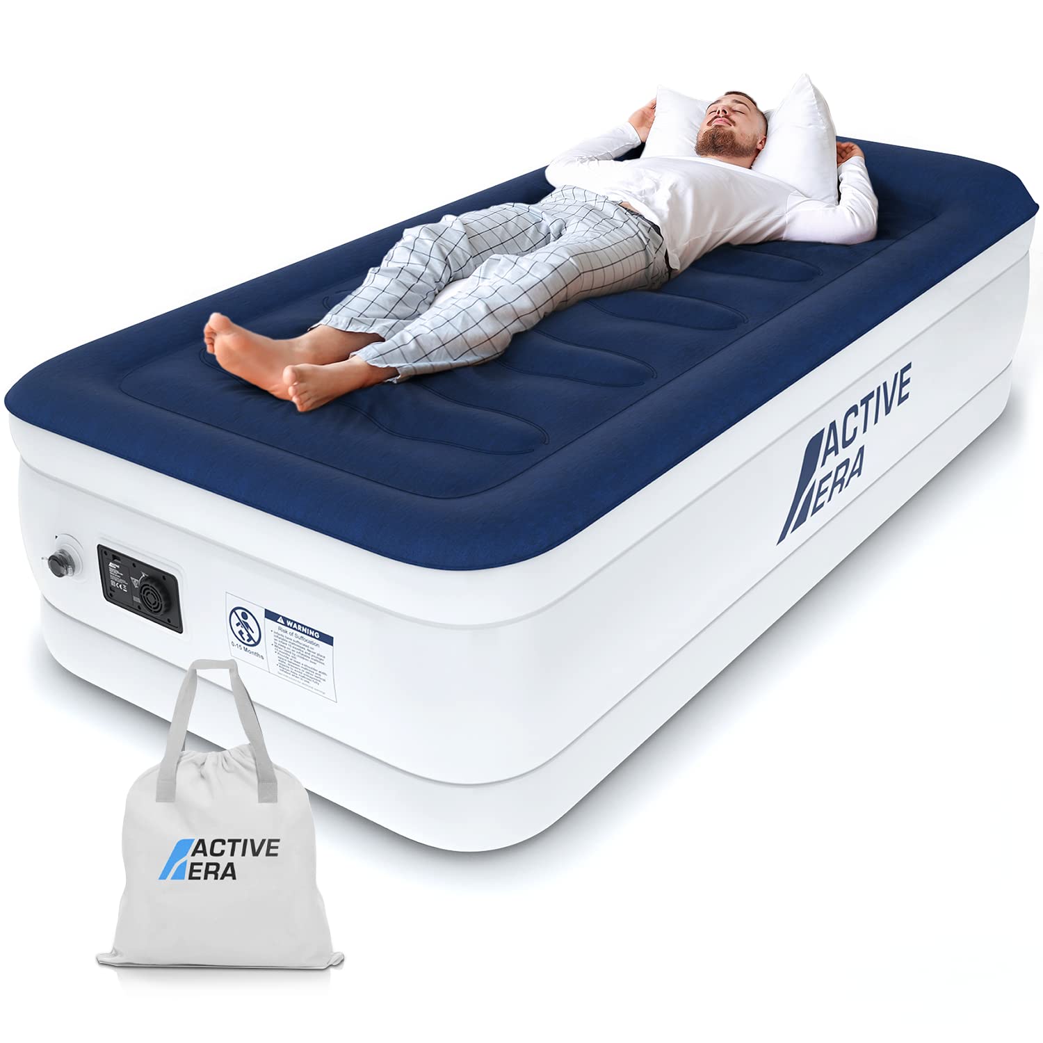 Active Era 21" Twin Air Mattress with Built-in Pump & Raised Pillow - Heavy Duty Puncture Resistant, Waterproof Blow Up Bed Twin Luxury (Slightly damaged Packaging)