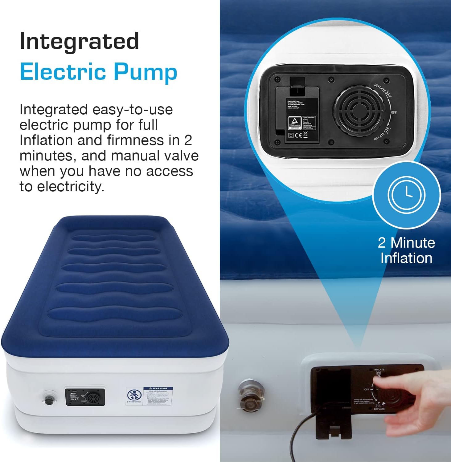 Active Era 21" Twin Air Mattress with Built-in Pump & Raised Pillow - Heavy Duty Puncture Resistant, Waterproof Blow Up Bed Twin Luxury (Slightly damaged Packaging)