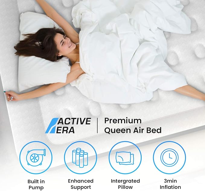 Active Era Premium 13" Queen Air Mattress with Built-in Electric Pump & Travel Bag