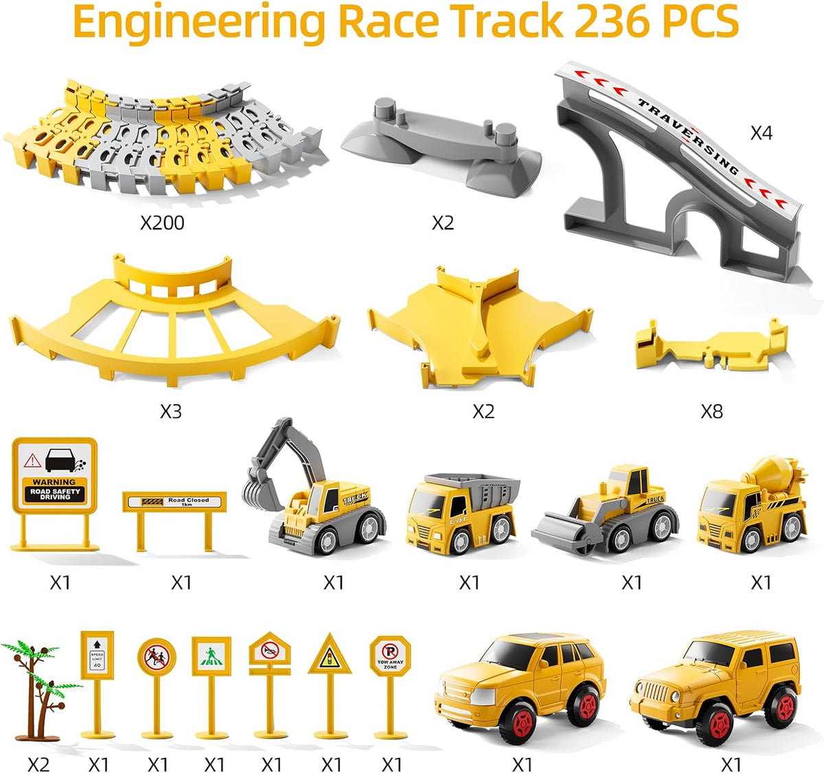 Toddlers 236pcs Construction Race Track Toys for ages 3+