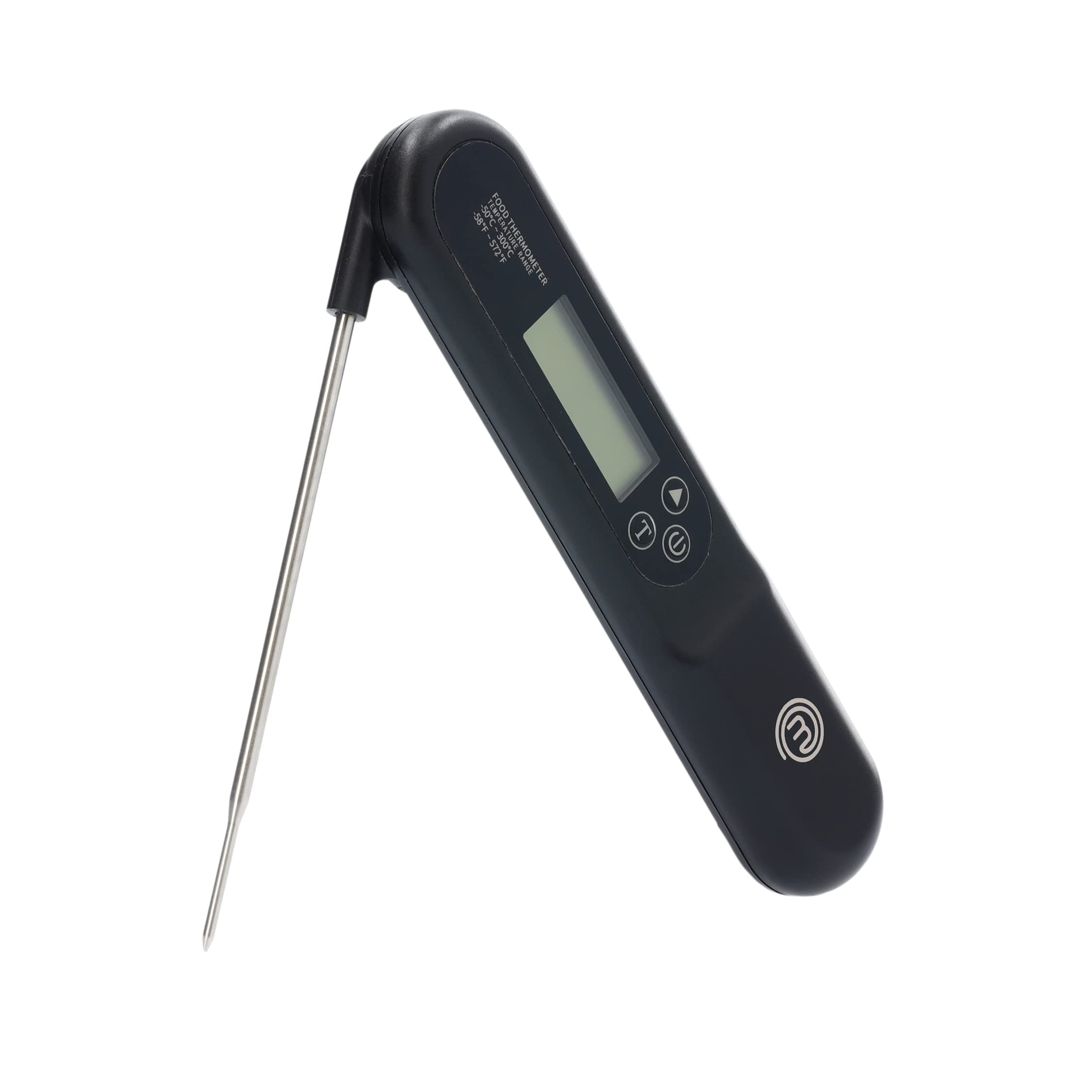 MasterChef Meat Thermometer Digital, Temperature Probe for Food (Steak, Chicken) & Liquids (Coffee, Tea, Milk), Portable BBQ Grill Gadget, Instant Read LED Display (F & C), Foldable, Black