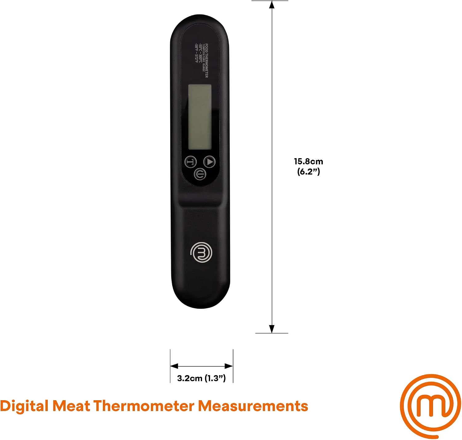 MasterChef Meat Thermometer Digital, Temperature Probe for Food (Steak, Chicken) & Liquids (Coffee, Tea, Milk), Portable BBQ Grill Gadget, Instant Read LED Display (F & C), Foldable, Black