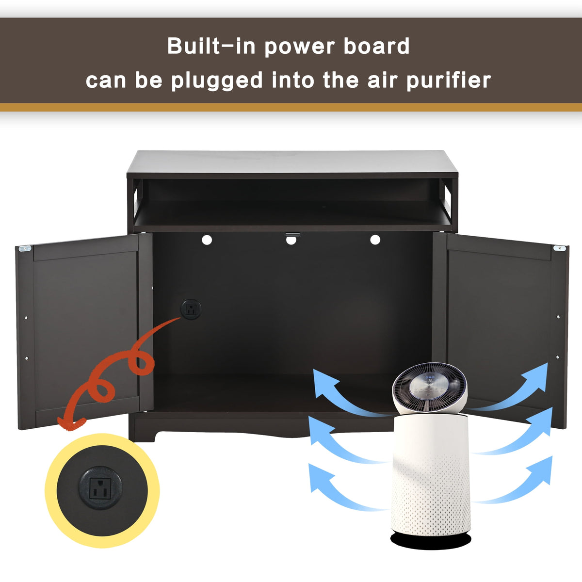 Cat Litter Box Enclosure with Hidden Plug and 2 Doors