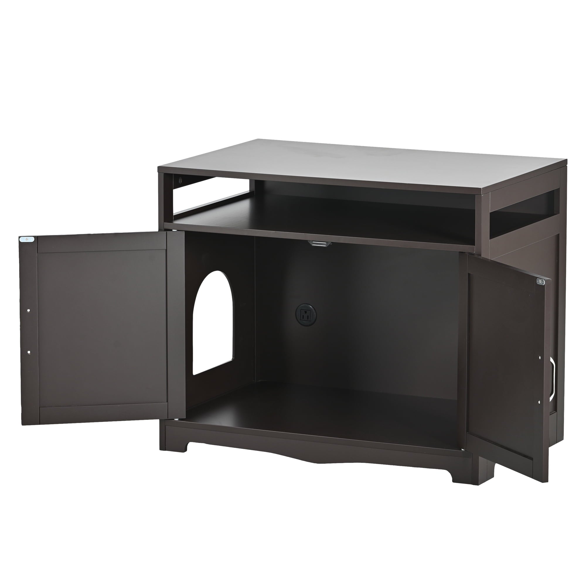 Cat Litter Box Enclosure with Hidden Plug and 2 Doors