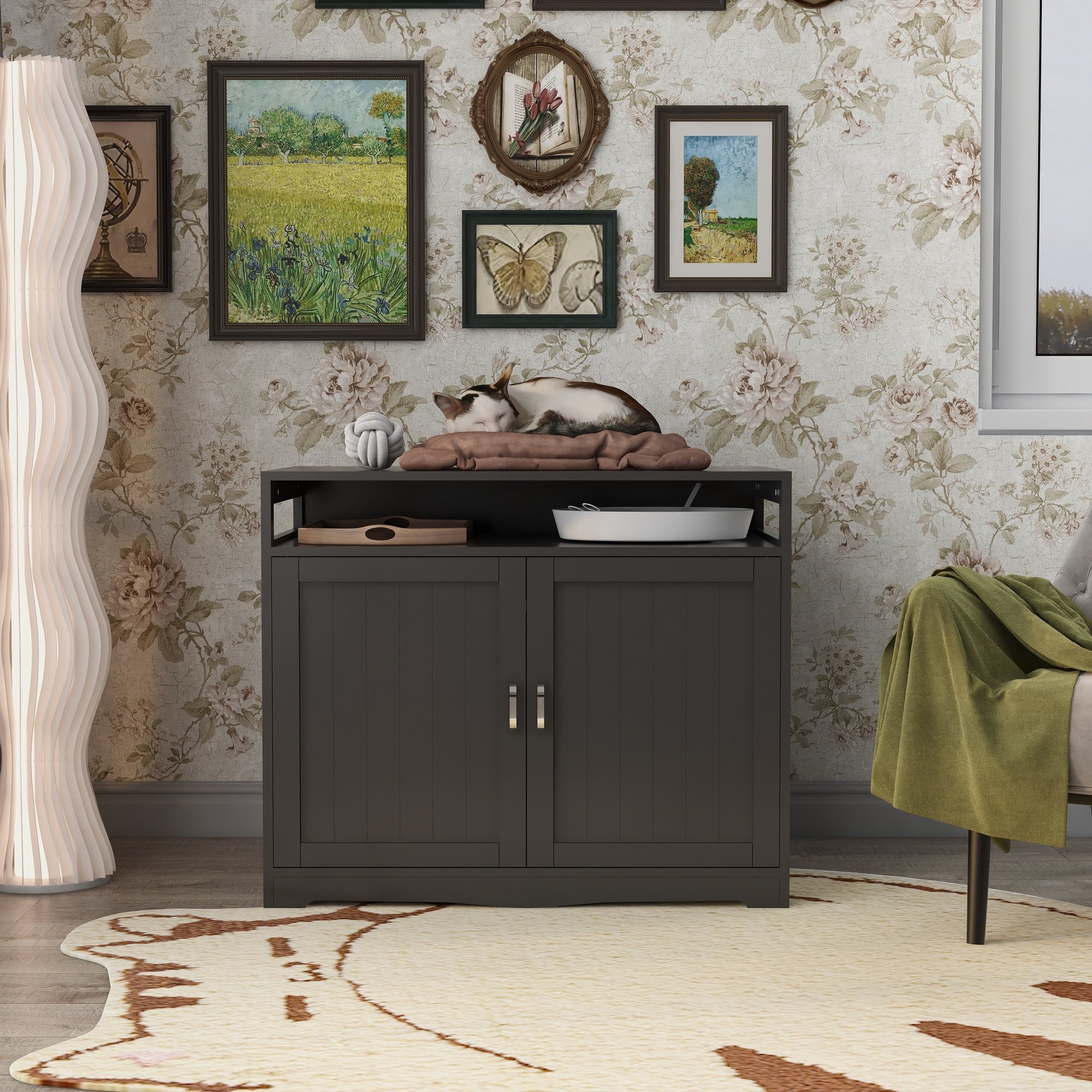 Cat Litter Box Enclosure with Hidden Plug and 2 Doors