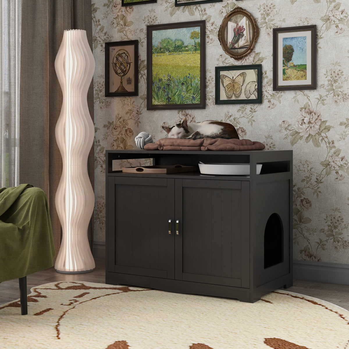 Cat Litter Box Enclosure with Hidden Plug and 2 Doors