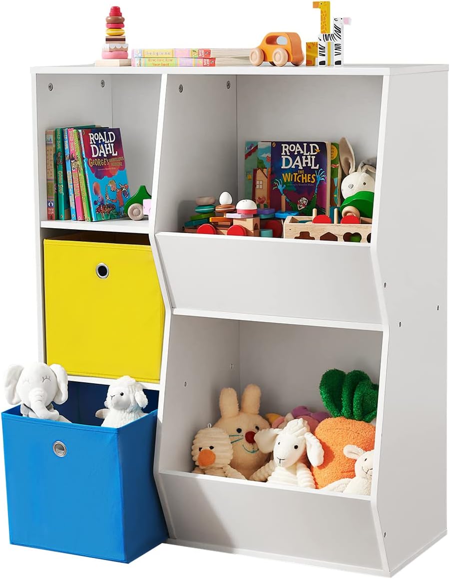 SONGMICS 3 shelves Toy Storage Organizer, with Compartments, Shelves and Fabric Bins, for Kids Room, Playroom, White