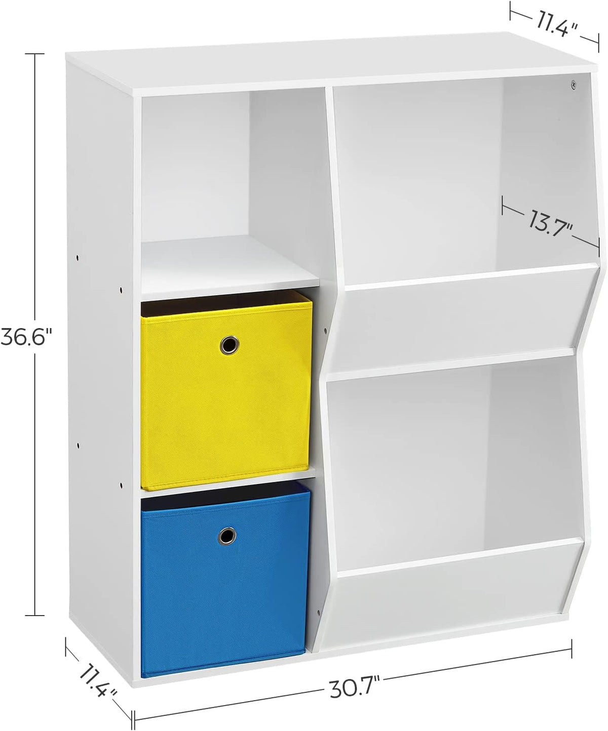 SONGMICS 3 shelves Toy Storage Organizer, with Compartments, Shelves and Fabric Bins, for Kids Room, Playroom, White