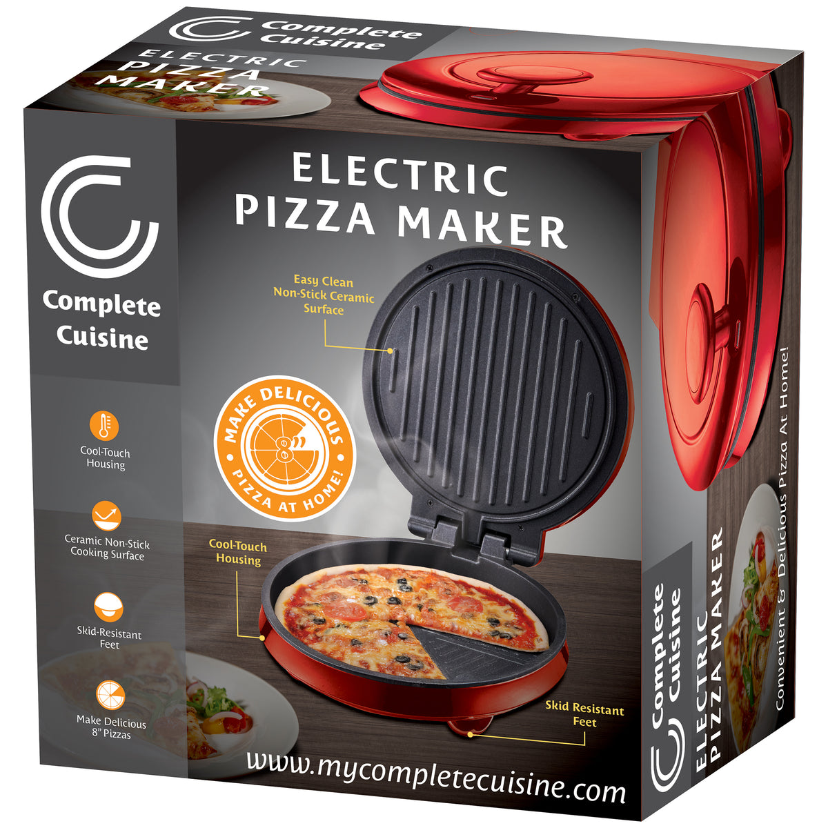 Complete Cuisine 8-inch Electric Pizza Maker, Red