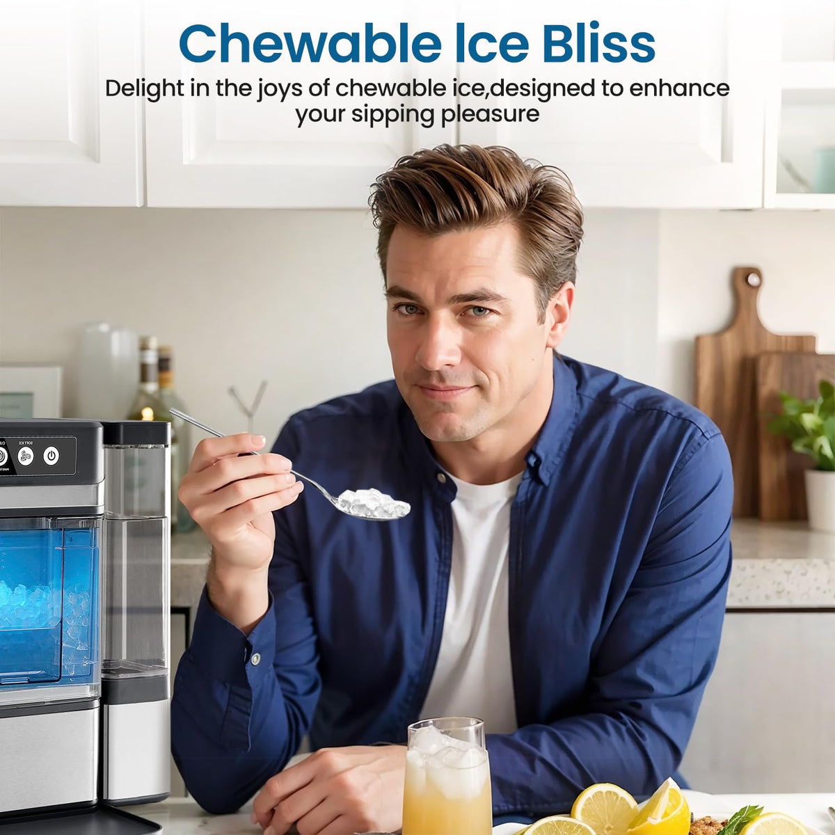Countertop Nugget Ice Maker with 0.793 Gallon Tank, Large Capacity Ice Makers Countertop, 41Lbs/24H, Self-Cleaning, One-Click Operation Stainless Steel