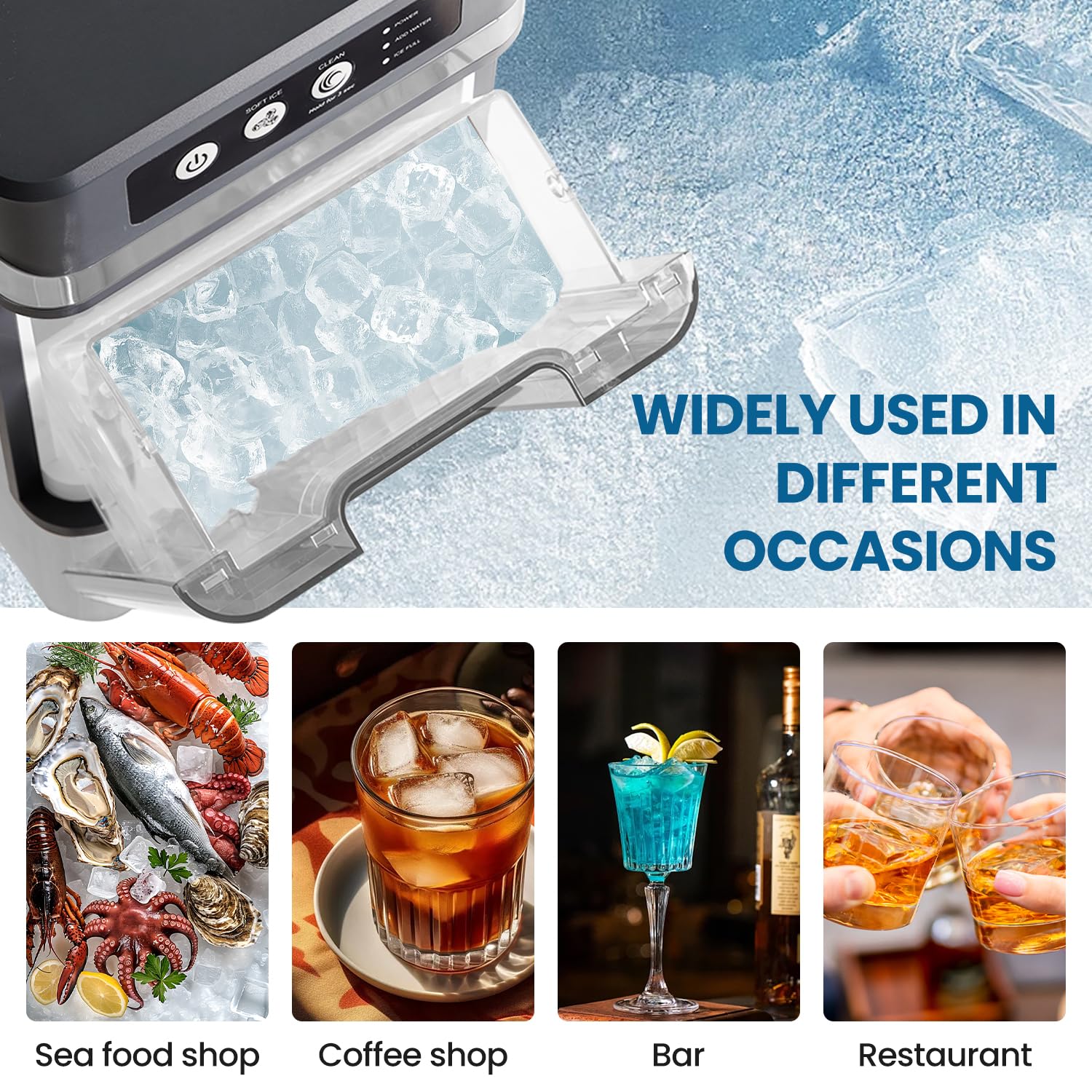 Countertop Nugget Ice Maker with 0.793 Gallon Tank, Large Capacity Ice Makers Countertop, 41Lbs/24H, Self-Cleaning, One-Click Operation Stainless Steel