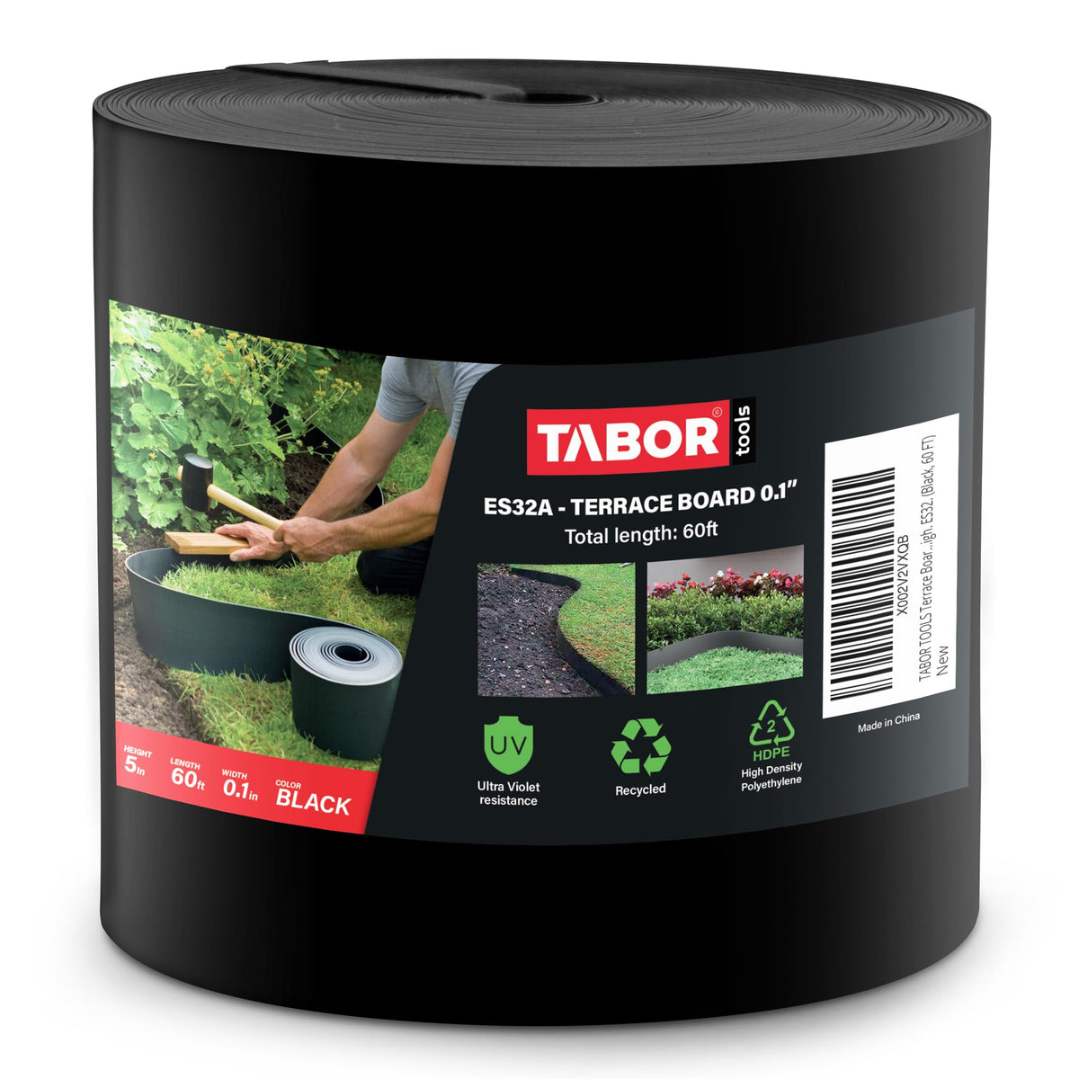 TABOR TOOLS 60 Ft Terrace Board, 5 Inch High, 0.1" Inch Thickness, Landscape Edging Coil, Grass Barrier, Bender Board, Garden Liner, (Black)