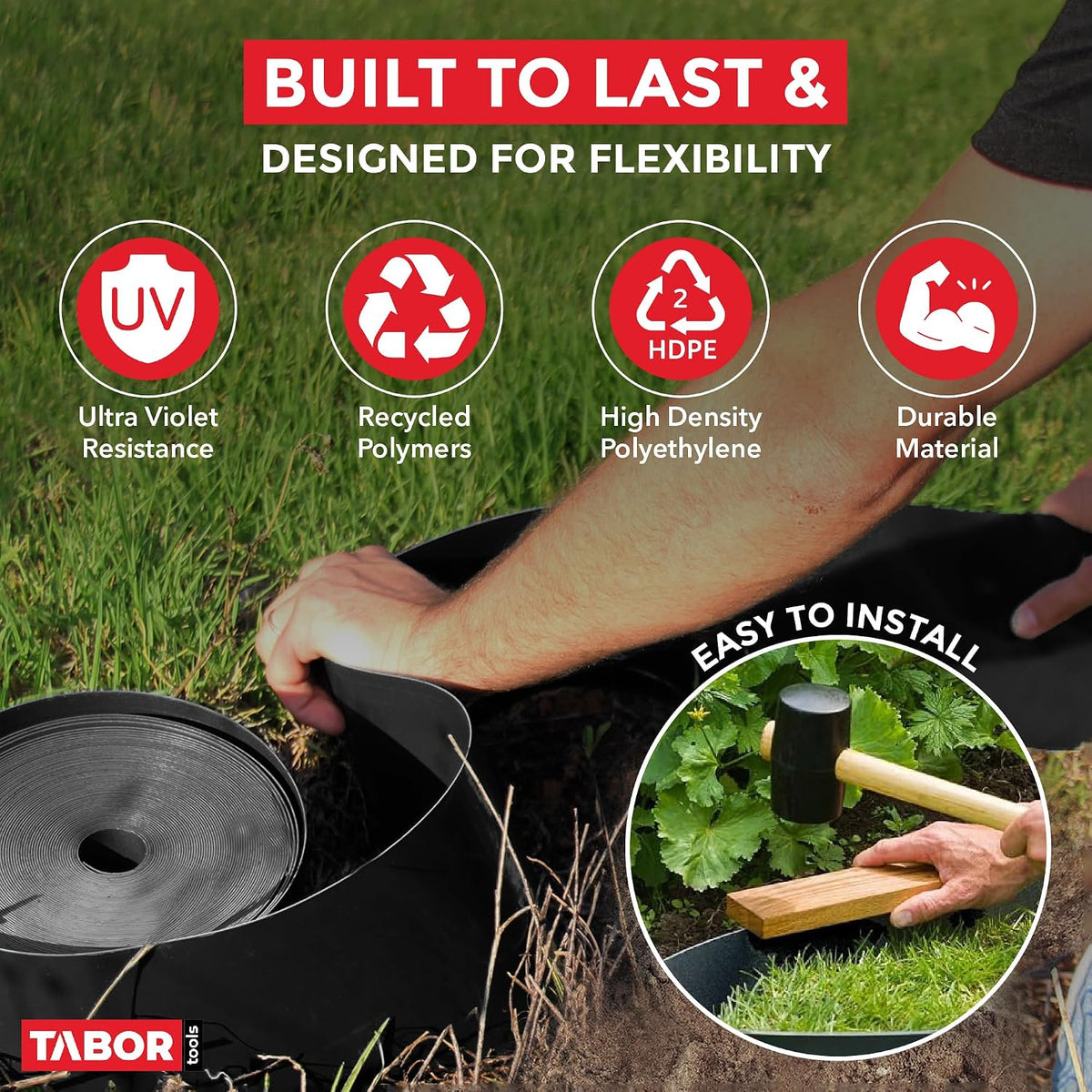 TABOR TOOLS 60 Ft Terrace Board, 5 Inch High, 0.1" Inch Thickness, Landscape Edging Coil, Grass Barrier, Bender Board, Garden Liner, (Black)