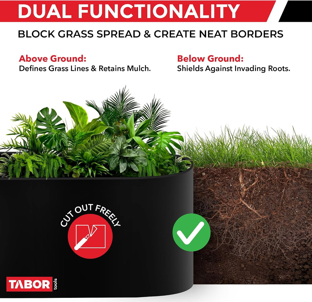 TABOR TOOLS 60 Ft Terrace Board, 5 Inch High, 0.1" Inch Thickness, Landscape Edging Coil, Grass Barrier, Bender Board, Garden Liner, (Black)