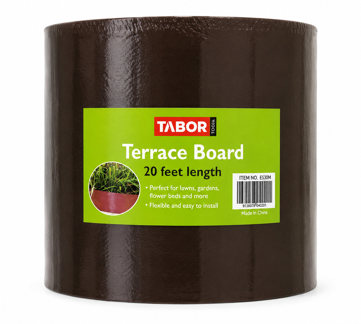 TABOR TOOLS Landscape Edging, 20 Ft Brown Coiled Bender Board, 5 Inch Tall HDPE Terrace Board, Flexible Plastic Garden Edging, Grass Barrier & Root Barrier for Lawn, Flower Beds & Under Fence,  Brown