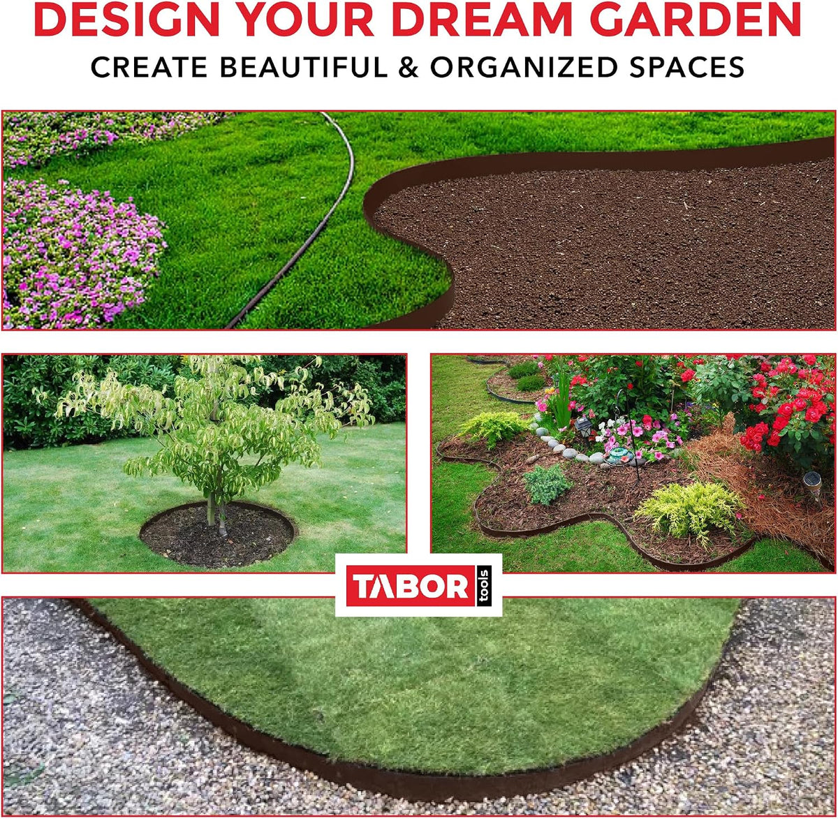 TABOR TOOLS Landscape Edging, 20 Ft Brown Coiled Bender Board, 5 Inch Tall HDPE Terrace Board, Flexible Plastic Garden Edging, Grass Barrier & Root Barrier for Lawn, Flower Beds & Under Fence,  Brown