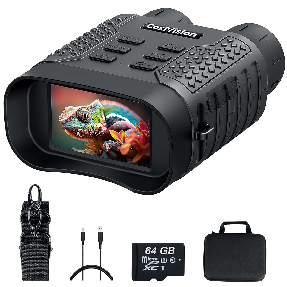 CoxiVision Night Vision Goggles, 4K Night Vision Binoculars for Adults, Upgraded 3.1" Large Screen & 4400mAh Rechargeable Battery, View in 100% Darkness with 7-Level Adjustment for Hunting, 64GB Card