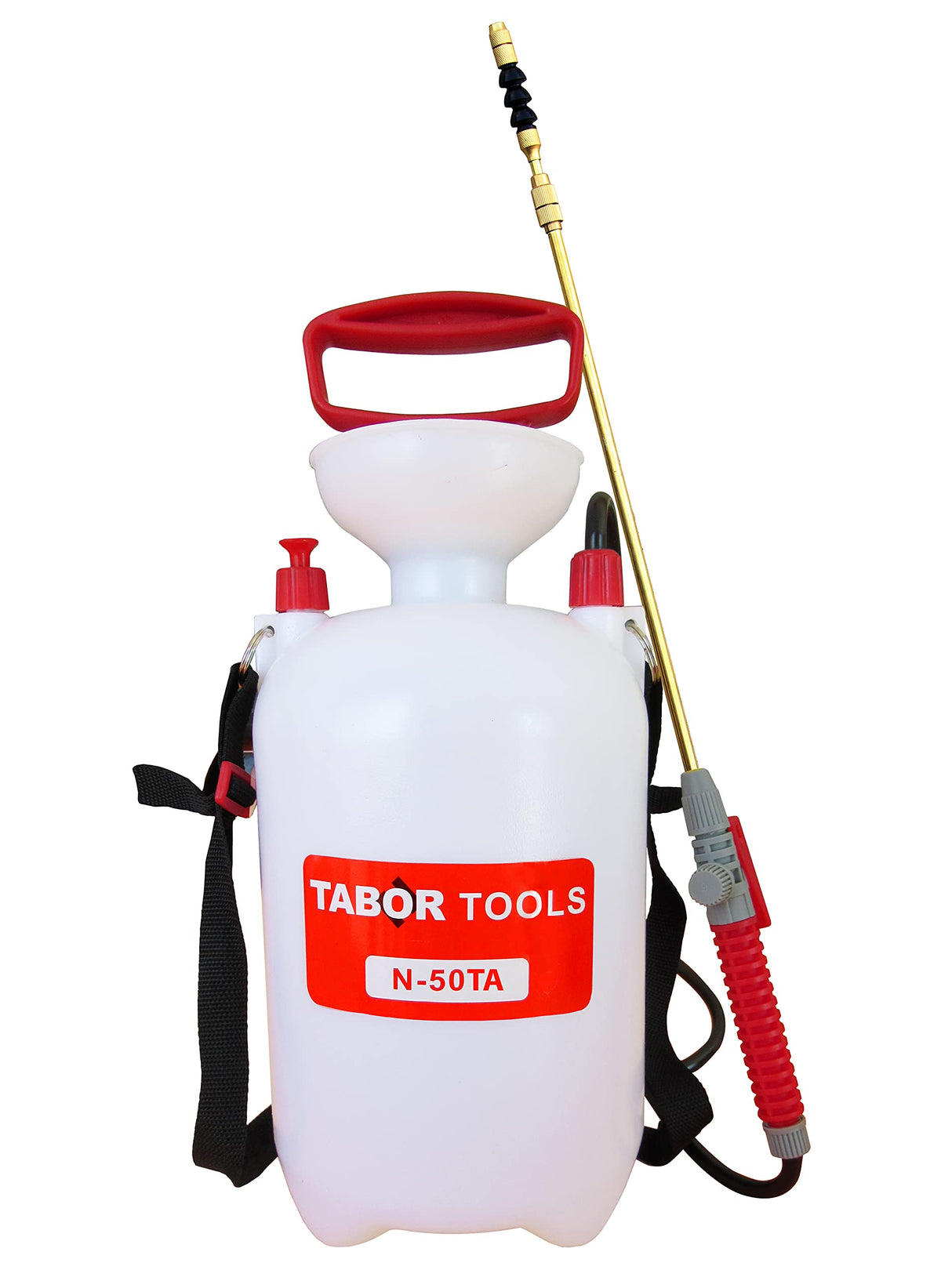 TABOR TOOLS 1.3 Gallon Lawn and Garden Pump Pressure with Pressure Relief Valve, Adjustable Shoulder Strap, Telescopic Adjustable Wand and Extra Set of Seals. N50TA. 1.3 G + adjustable wand