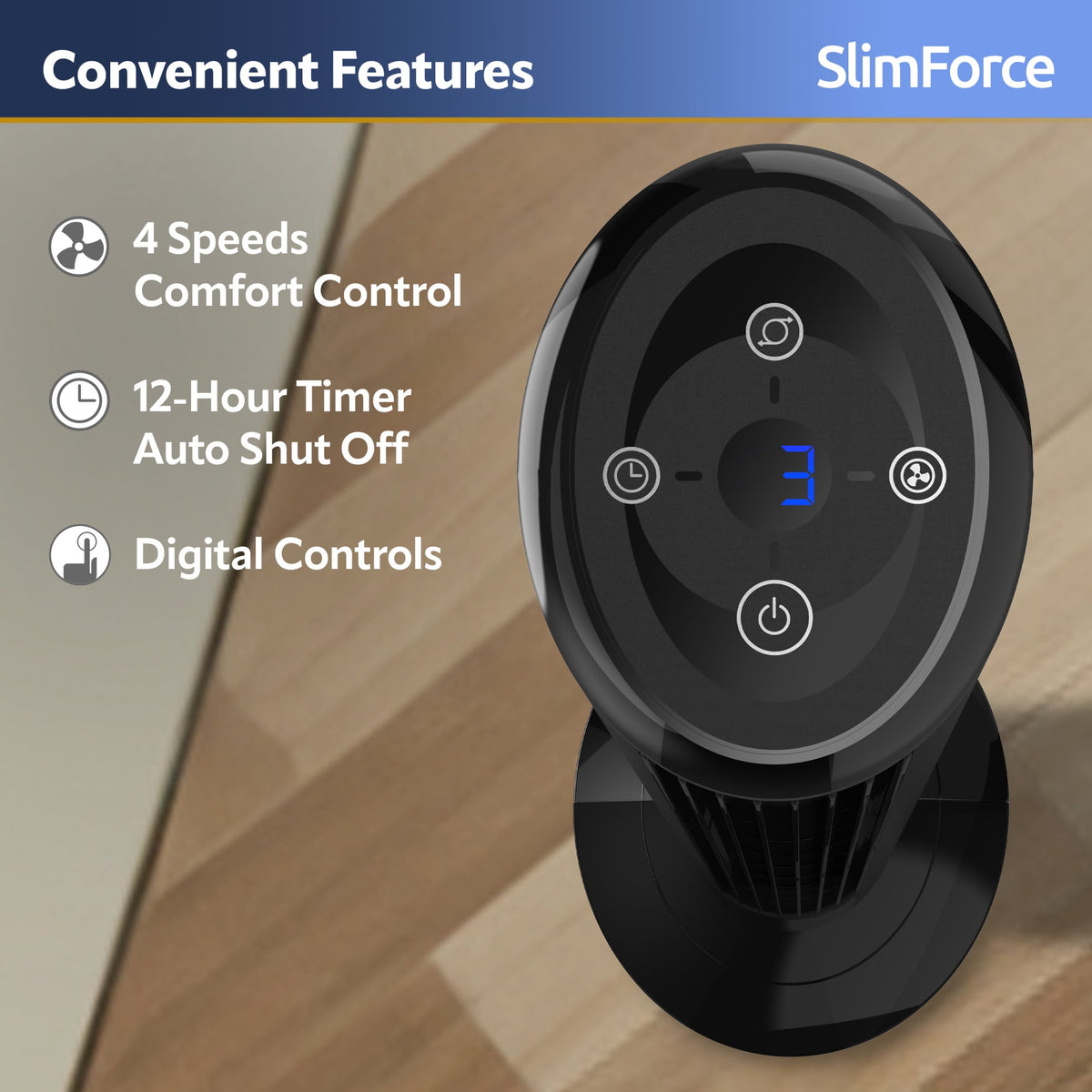 Lasko SlimForce 42 4-Speed Oscillating Remote Control High Velocity Tower Fan, Black, T42215