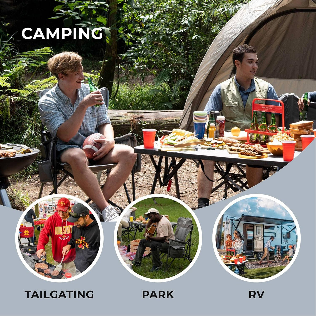 Camphor Designs Heavy Duty Portable Folding Camping Chair for Adults with Comfy Padded Backrest | for Outdoor & Sports, Backpacking, Beach, Lawn, Hunting, Tailgating, Fishing | Supports 400 Lbs (Grey)