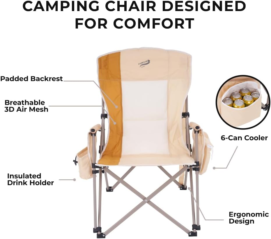 Camphor Designs Heavy Duty Portable Folding Camping Chair for Adults with Comfy Padded Backrest | for Outdoor & Sports, Backpacking, Beach, Lawn, Hunting, Tailgating, Fishing | Supports 400 Lbs (Grey)