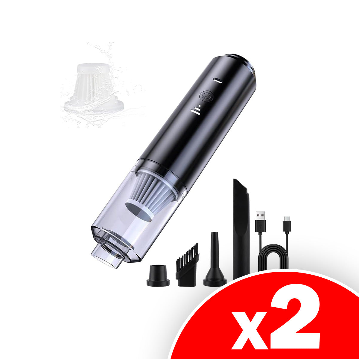 4-in-1 Rechargeable Handheld Vacuum Cleaner Blower, with Multi-Nozzles, Washable Filter, Strong Suction & Blowing, 2 Pack