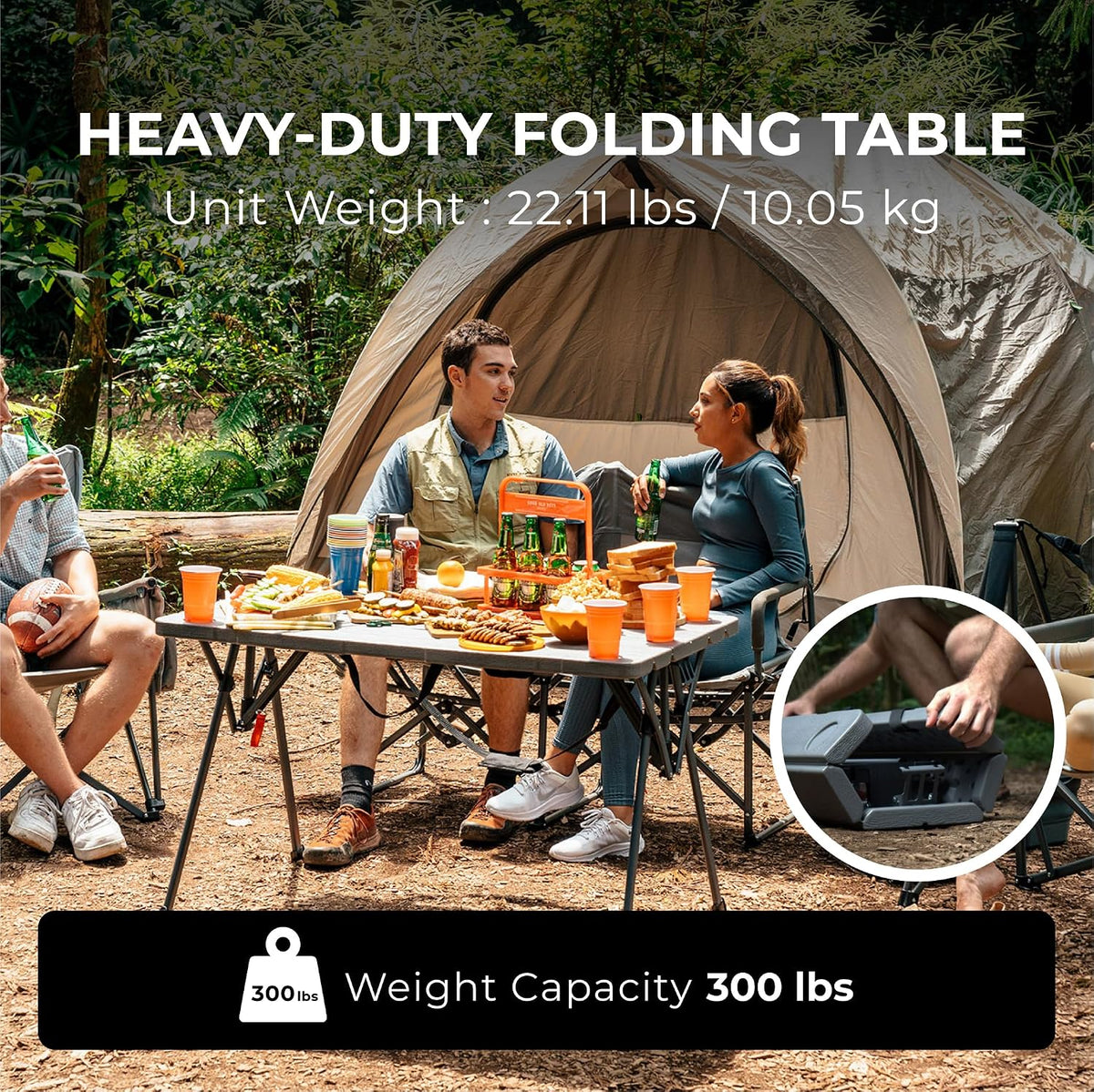 Camphor Designs Cococabana X Portable Folding Table with Adjustable Shoulder Strap for Camping, Tailgating, Picnic, RV - Roll Up Quick Setup, Compact Size, Heavy-Duty, Scratch & Stain Resistant