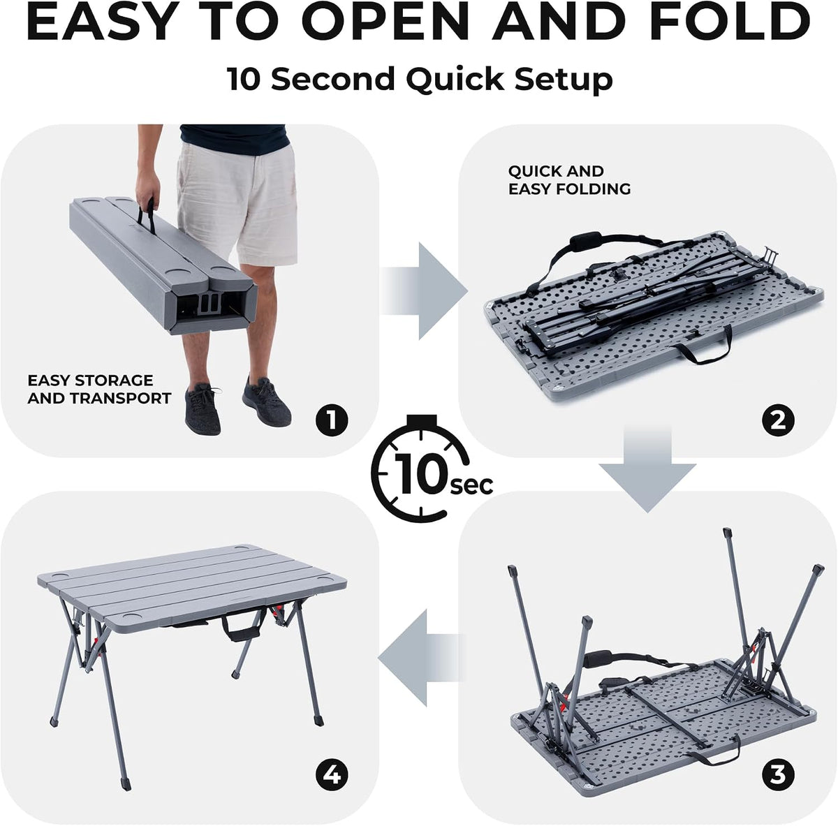 Camphor Designs Cococabana X Portable Folding Table with Adjustable Shoulder Strap for Camping, Tailgating, Picnic, RV - Roll Up Quick Setup, Compact Size, Heavy-Duty, Scratch & Stain Resistant