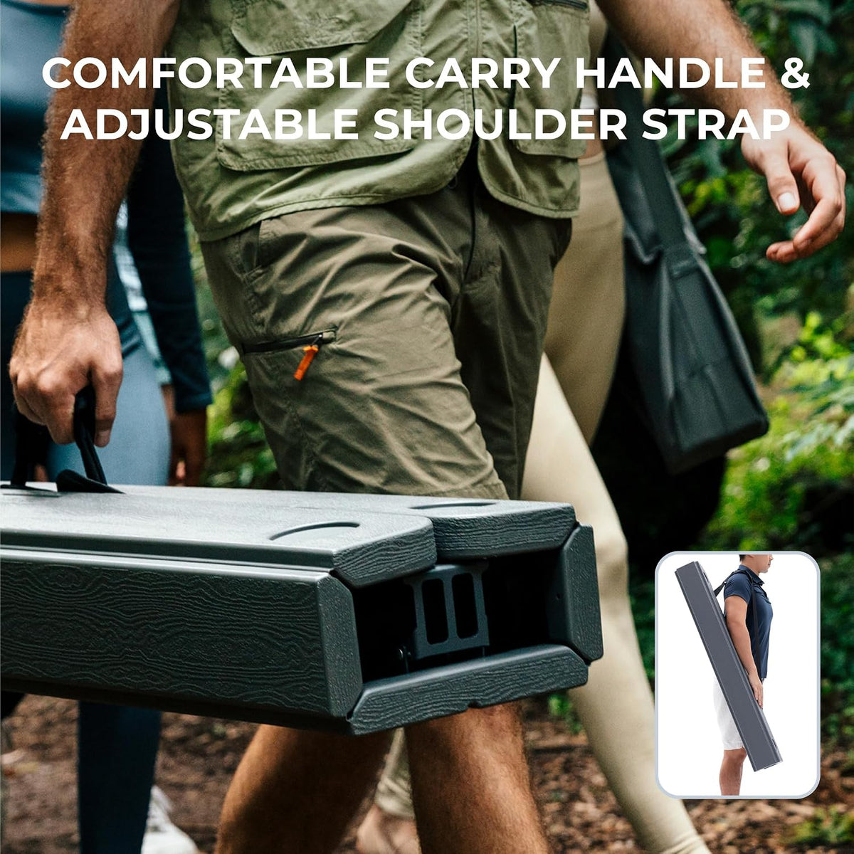 Camphor Designs Cococabana X Portable Folding Table with Adjustable Shoulder Strap for Camping, Tailgating, Picnic, RV - Roll Up Quick Setup, Compact Size, Heavy-Duty, Scratch & Stain Resistant