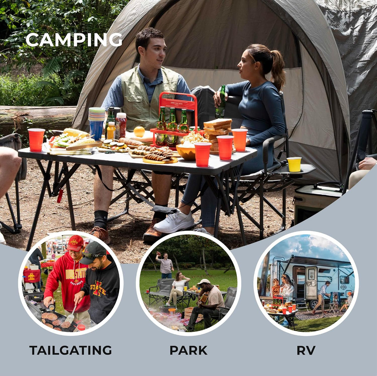 Camphor Designs Cococabana X Portable Folding Table with Adjustable Shoulder Strap for Camping, Tailgating, Picnic, RV - Roll Up Quick Setup, Compact Size, Heavy-Duty, Scratch & Stain Resistant