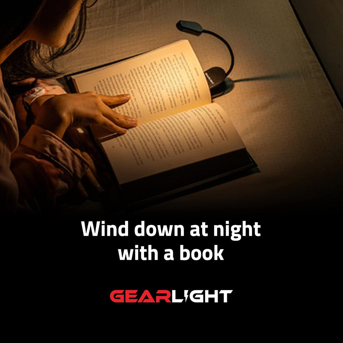 GearLight Rechargeable Book Light for Reading in Bed  Hands-Free LED Clip-on Lamp with 3 Light Modes, Adjustable Brightness, Flexible Neck Reading Light for Books, Laptops, and More  Black Clip-on