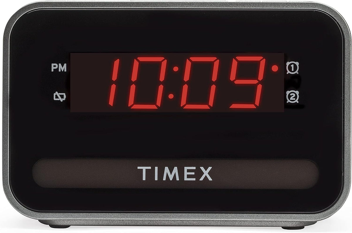 Timex Bedside Dual Alarm Clock with USB Charging, Nightlight, Snooze bar, dimmer Display and Battery Backup (T1200)