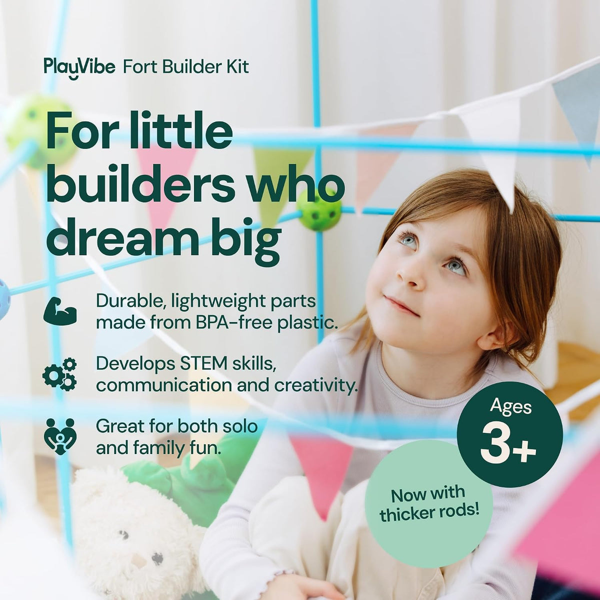 PLAYVIBE 130 PCS Kids Fort Building Kit, Indoor/Outdoor Kids Toys