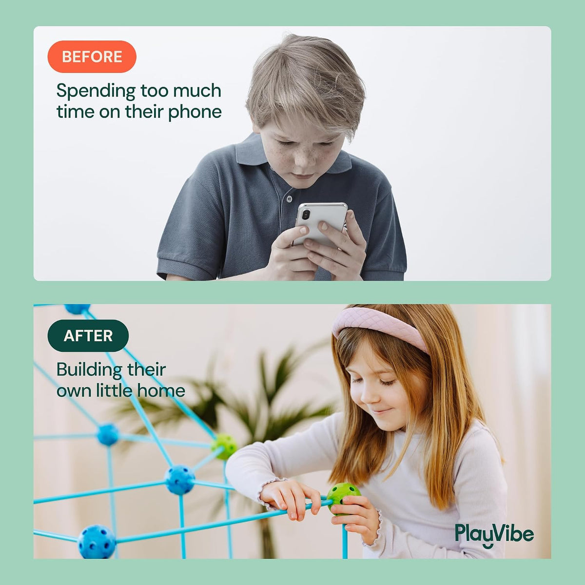PLAYVIBE 130 PCS Kids Fort Building Kit, Indoor/Outdoor Kids Toys