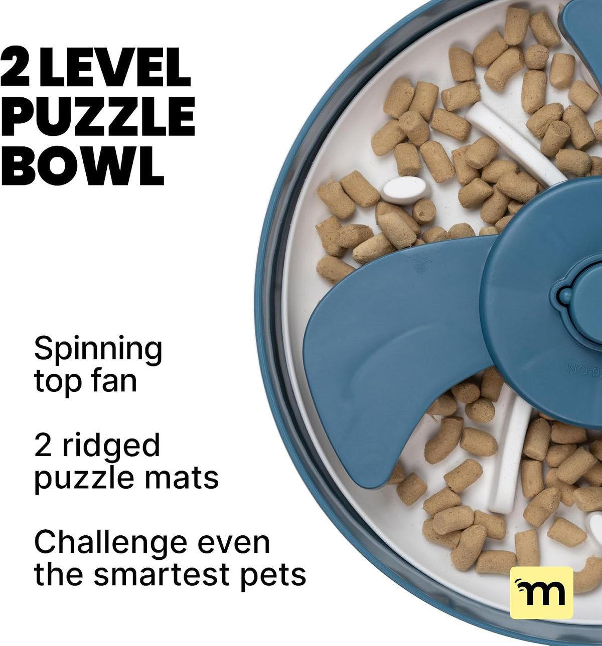 MalsiPree Spinning Slow Feeder Dog Bowl - Anti-Choke Non-Slip Puzzle Feeder for Small & Large Breeds with 2 Interchangeable Mats - Blue