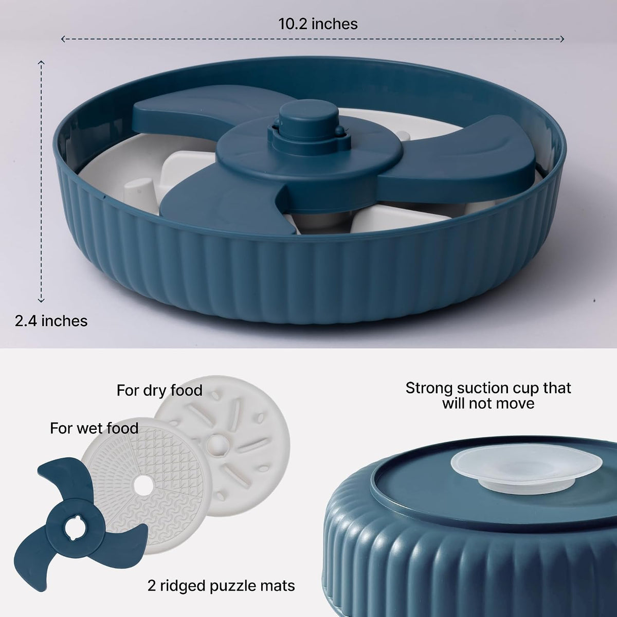 MalsiPree Spinning Slow Feeder Dog Bowl - Anti-Choke Non-Slip Puzzle Feeder for Small & Large Breeds with 2 Interchangeable Mats - Blue