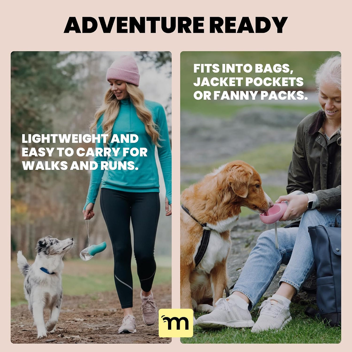 MalsiPree Complete Dog Walking Set - 9.8ft Retractable Leash Set with 20 Poop Bag and Dispenser, Leakproof Dog Water Bottle 12oz & Flashlight - Essential Walking Accessory for Small to Medium Dogs Sand and Teal 12oz - Standard