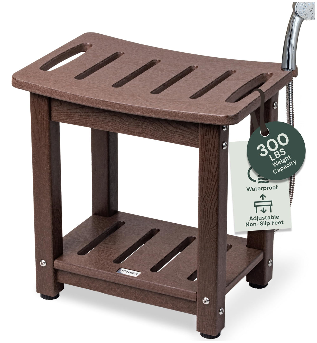 ROHKEX Curved Shower Bench, Waterproof, Non-Slip