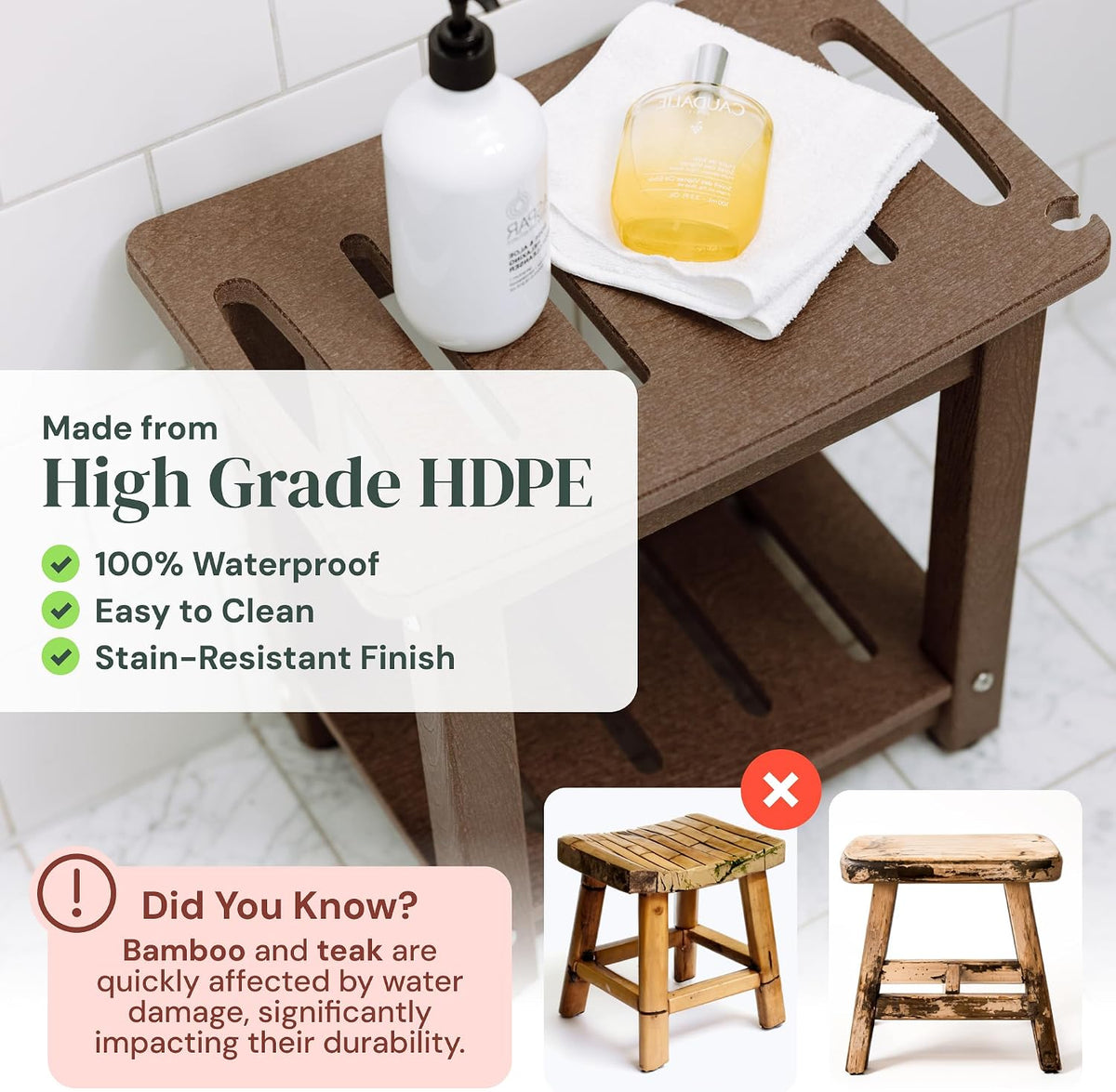 ROHKEX Curved Shower Bench, Waterproof, Non-Slip