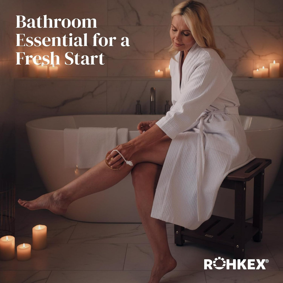 ROHKEX Curved Shower Bench, Waterproof, Non-Slip