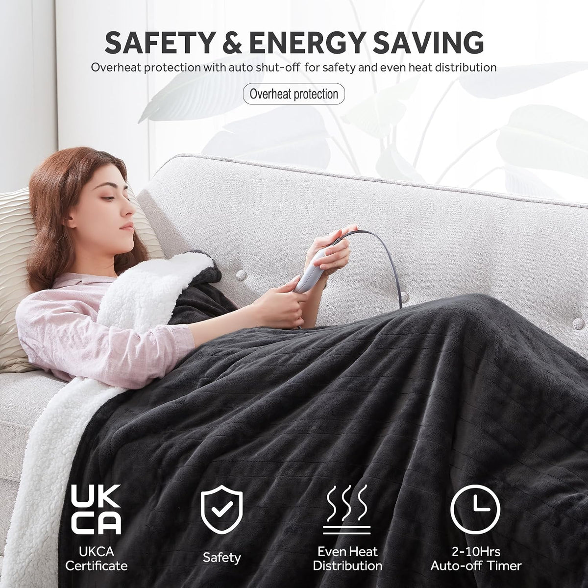 Warmrest Electric Heated Blanket Throw 50" x 60", Heating Blanket Super Cozy, with 6 Heating Levels and 2-10 Hours Auto Shut Off