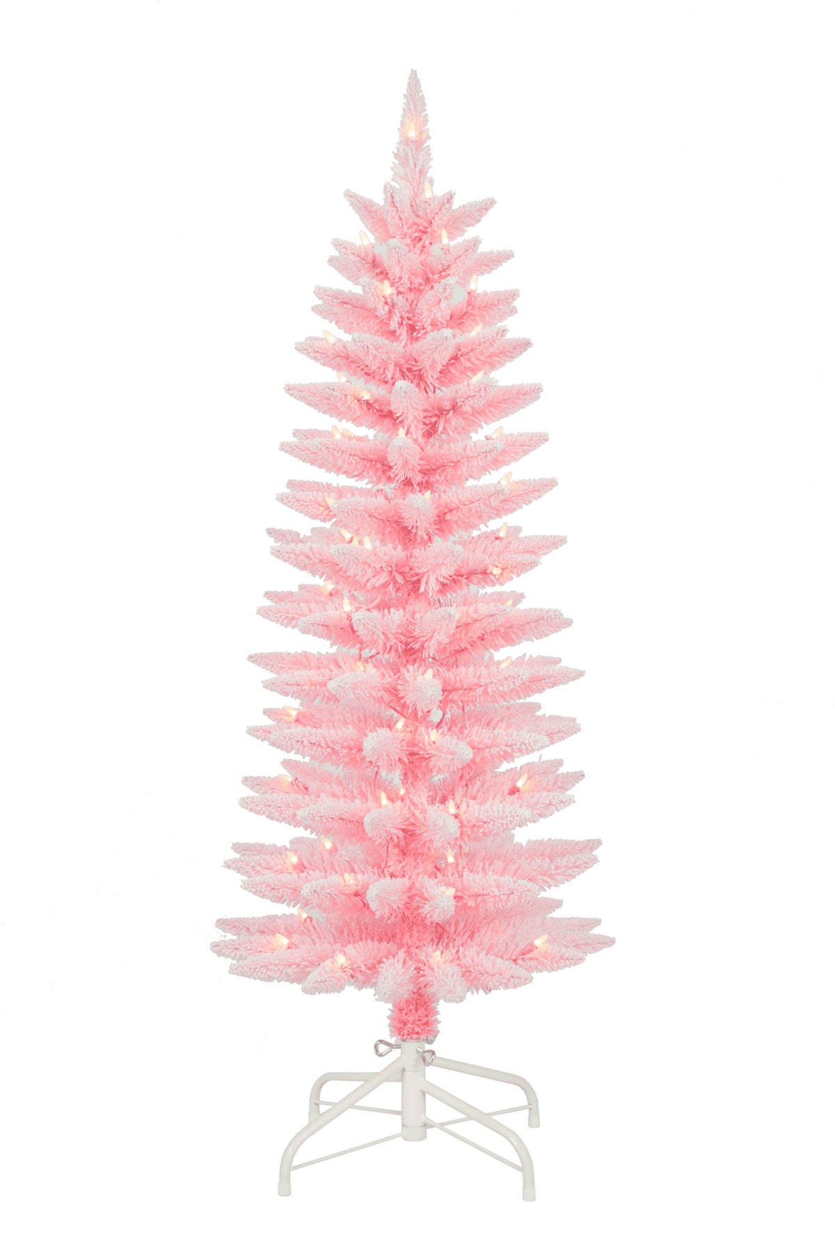 4ft Pre-Lit Flocked Pink Slim Christmas Tree, 70 Clear Incandescent Lights
