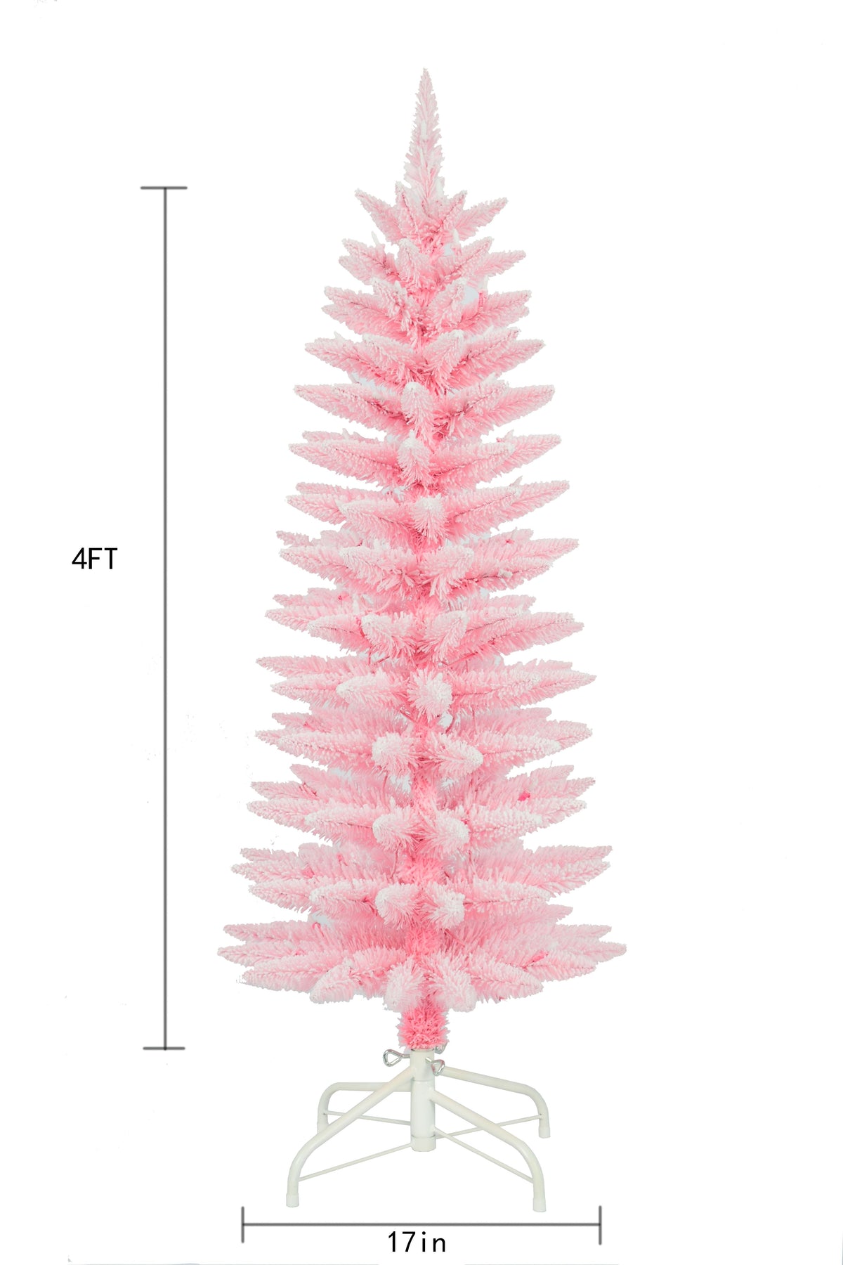 4ft Pre-Lit Flocked Pink Slim Christmas Tree, 70 Clear Incandescent Lights