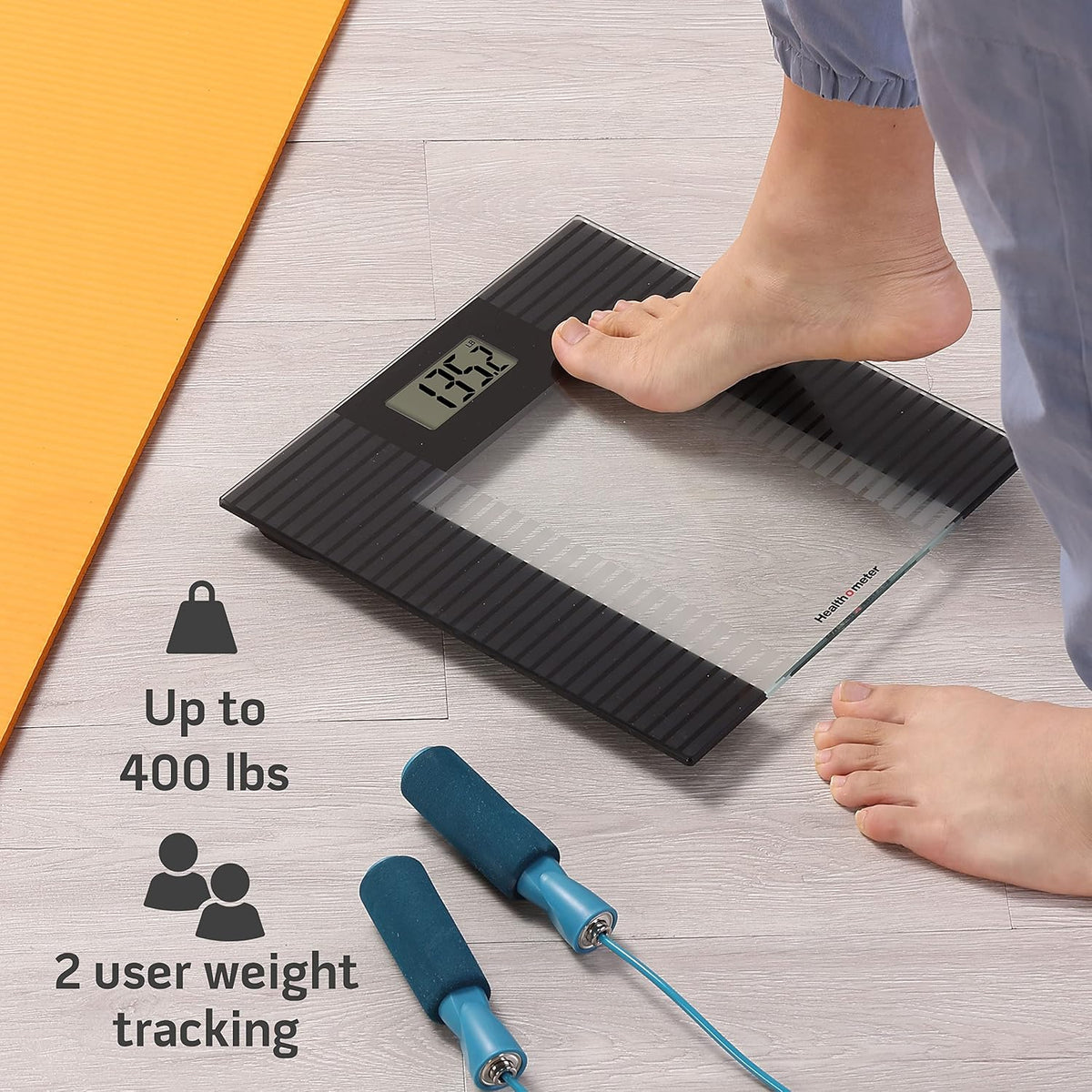 Health o Meter Glass Weight Tracking Digital Scale for Body Weight, Bathroom Scale, 2 Users, Accuracy & Precision, LCD Display, 400 lbs Capacity, Batteries Included Black Standard