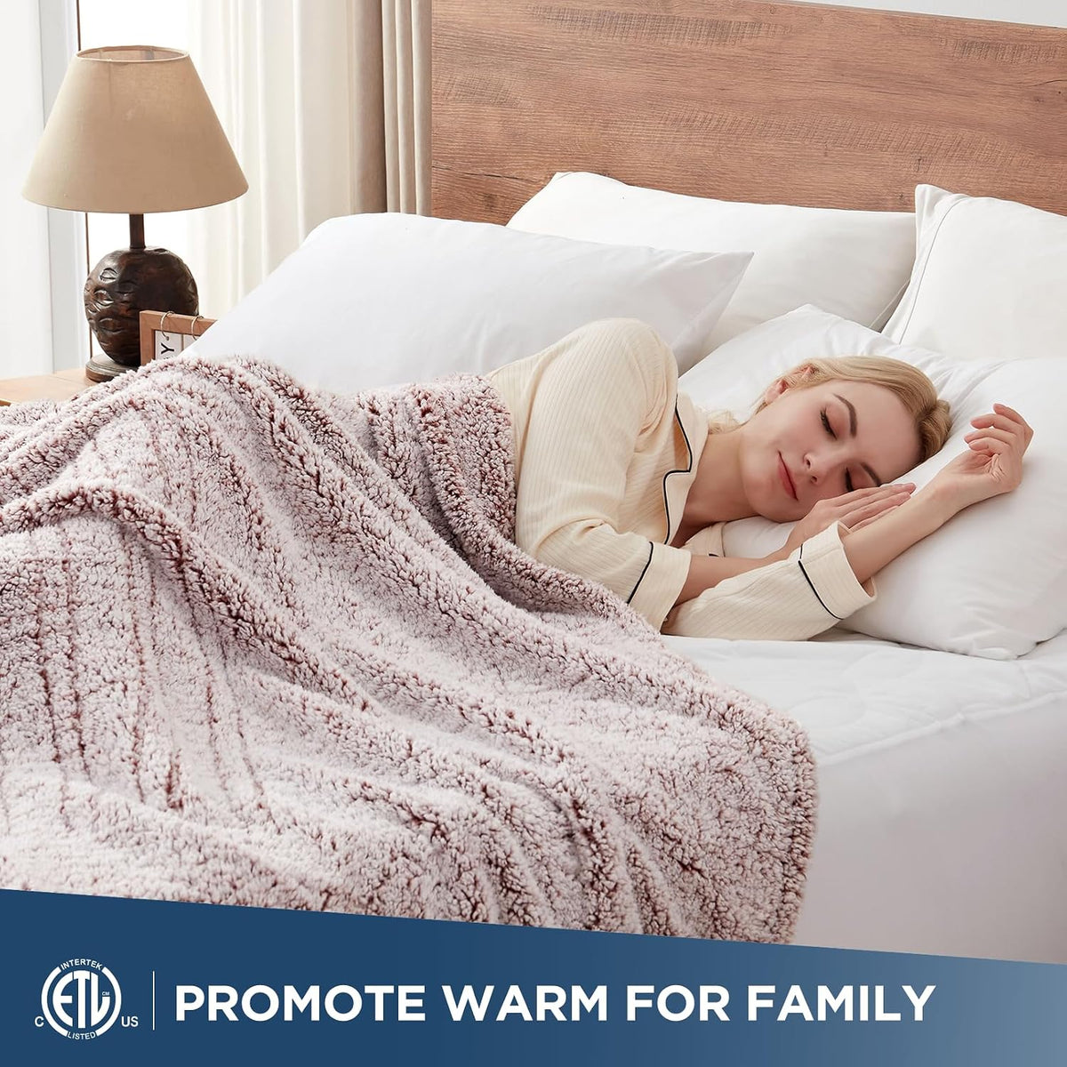 Warmrest Heated Electric -Soft Sherpa, 1-12 Hours Auto Off & 10 Heating Levels & Over-Heat Protection, Machine Washable