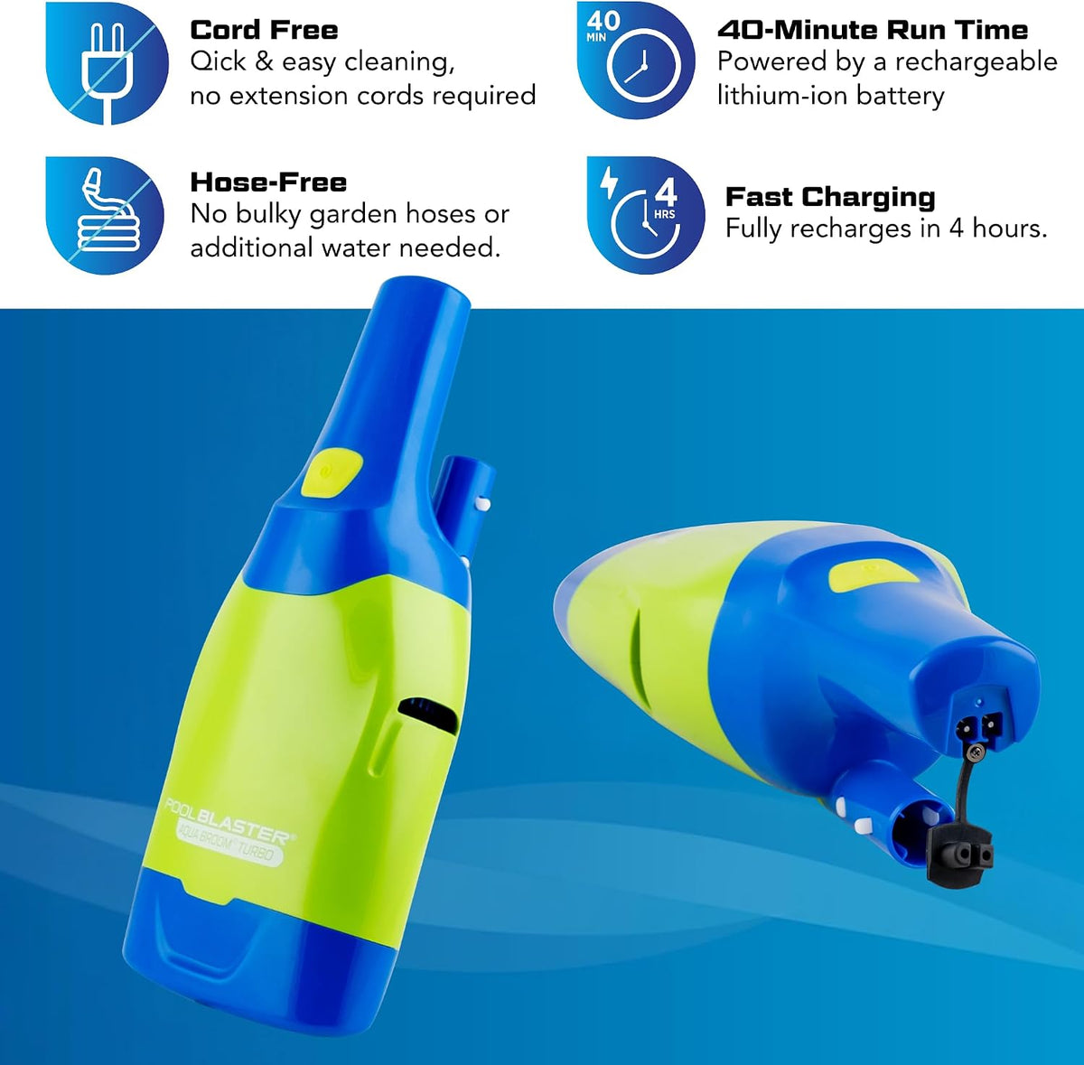 Pool Blaster Aqua Broom Turbo Spa Vacuum for Hot Tub Cordless Rechargeable Hoseless for Spot Cleaning, 40 min Runtime, Pool Pole and USB Charging Cable Included